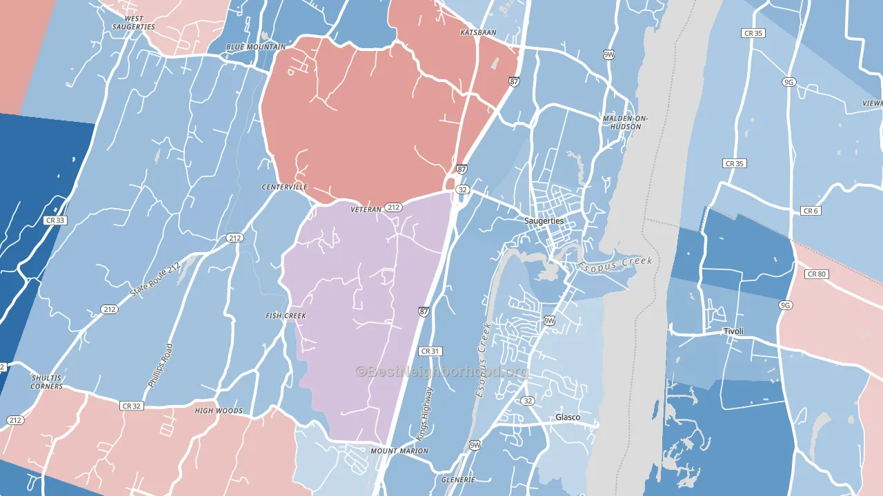 Saugerties, NY block-group political-lean map