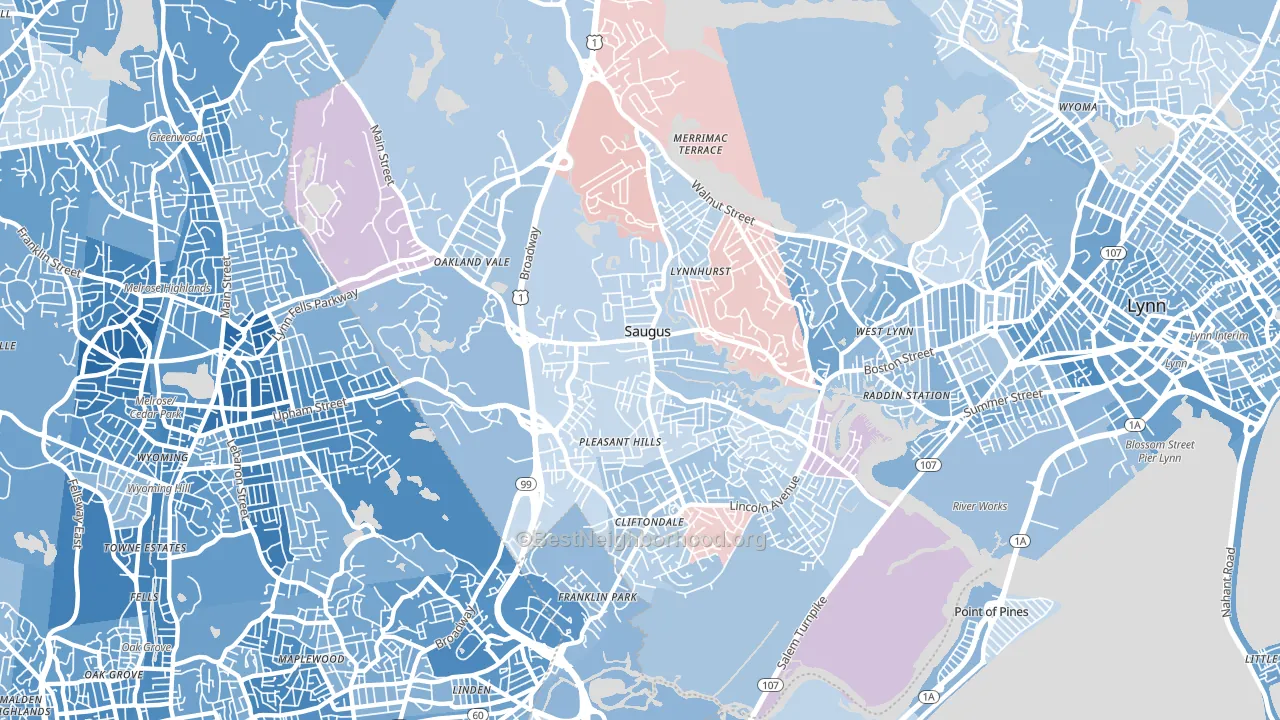 Saugus, MA block-group political-lean map