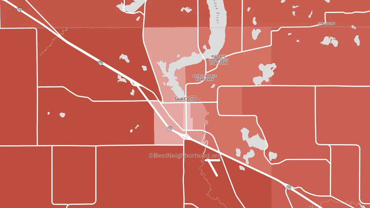 Sauk Centre, MN block-group political-lean map