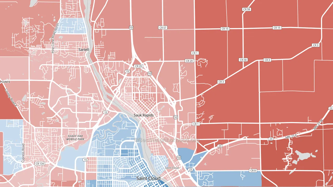 Sauk Rapids, MN block-group political-lean map