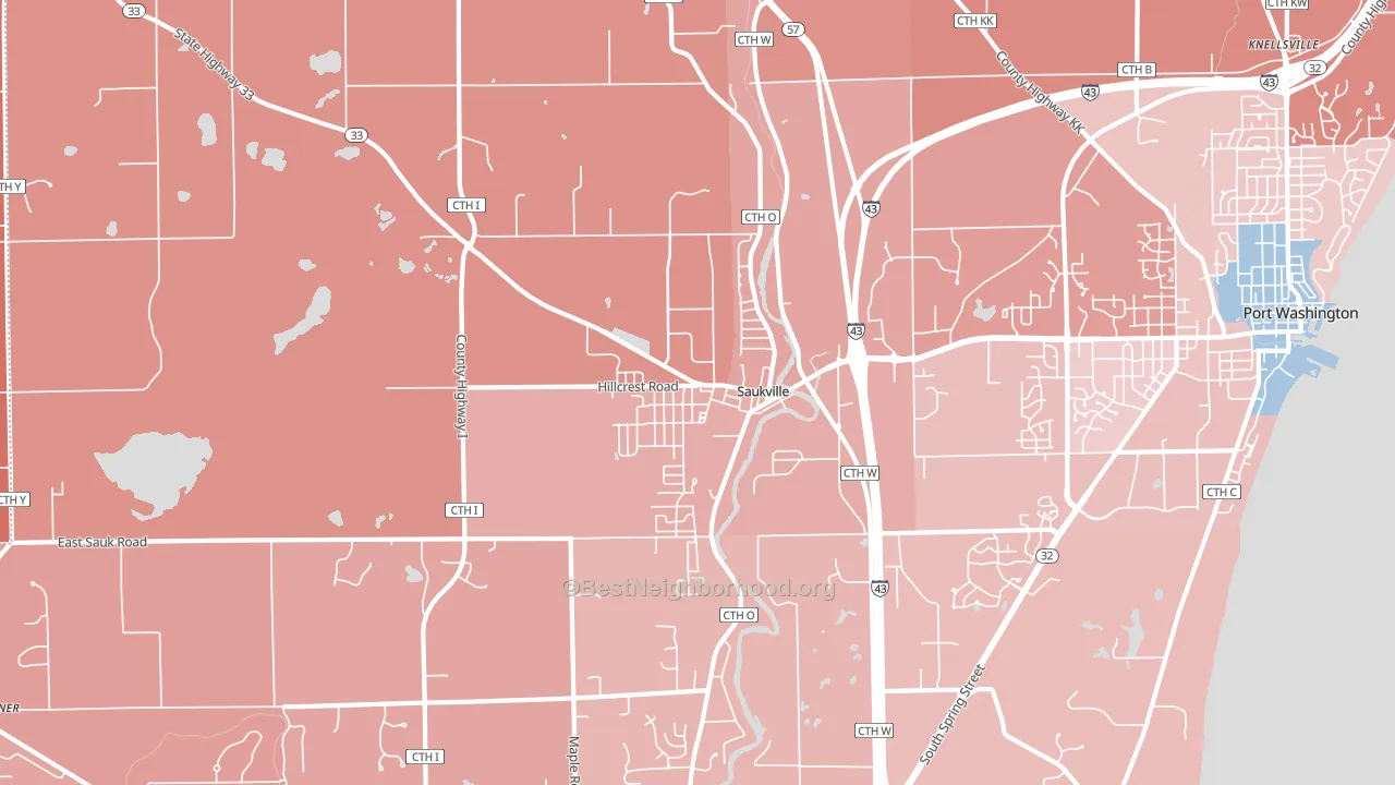 Saukville, WI block-group political-lean map