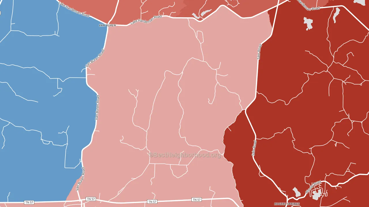 Saulsbury, TN block-group political-lean map