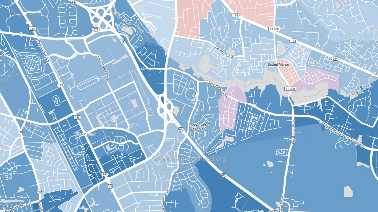 Saunders, Newport News, VA block-group political-lean map