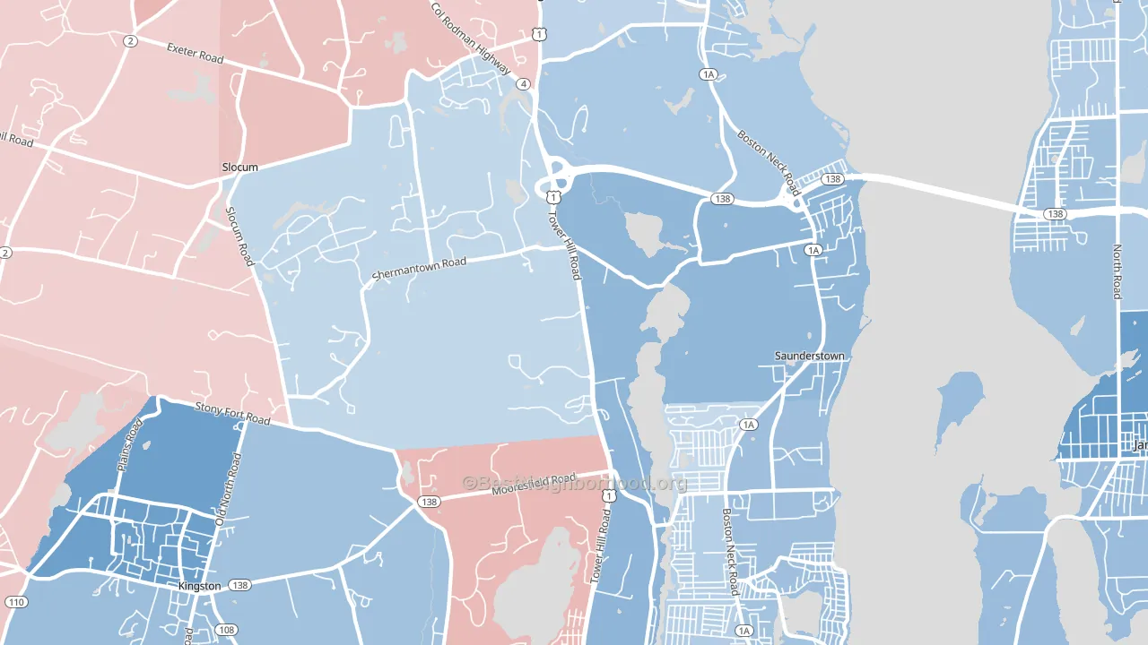 Saunderstown, RI block-group political-lean map