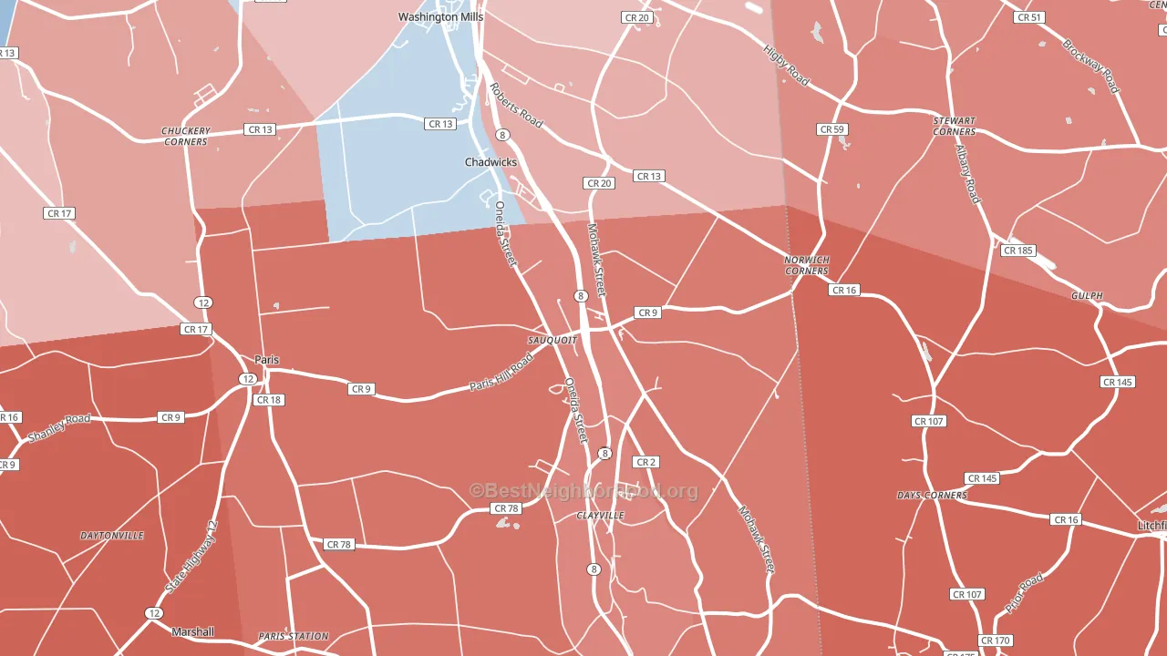 Sauquoit, NY block-group political-lean map
