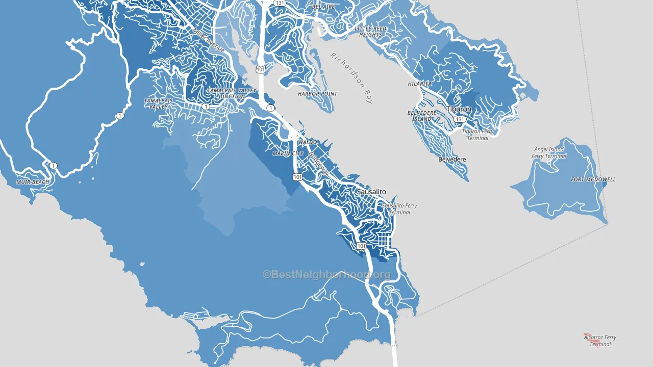 Sausalito, CA block-group political-lean map