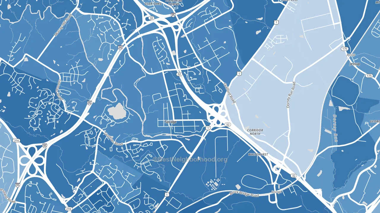 Savage, MD block-group political-lean map