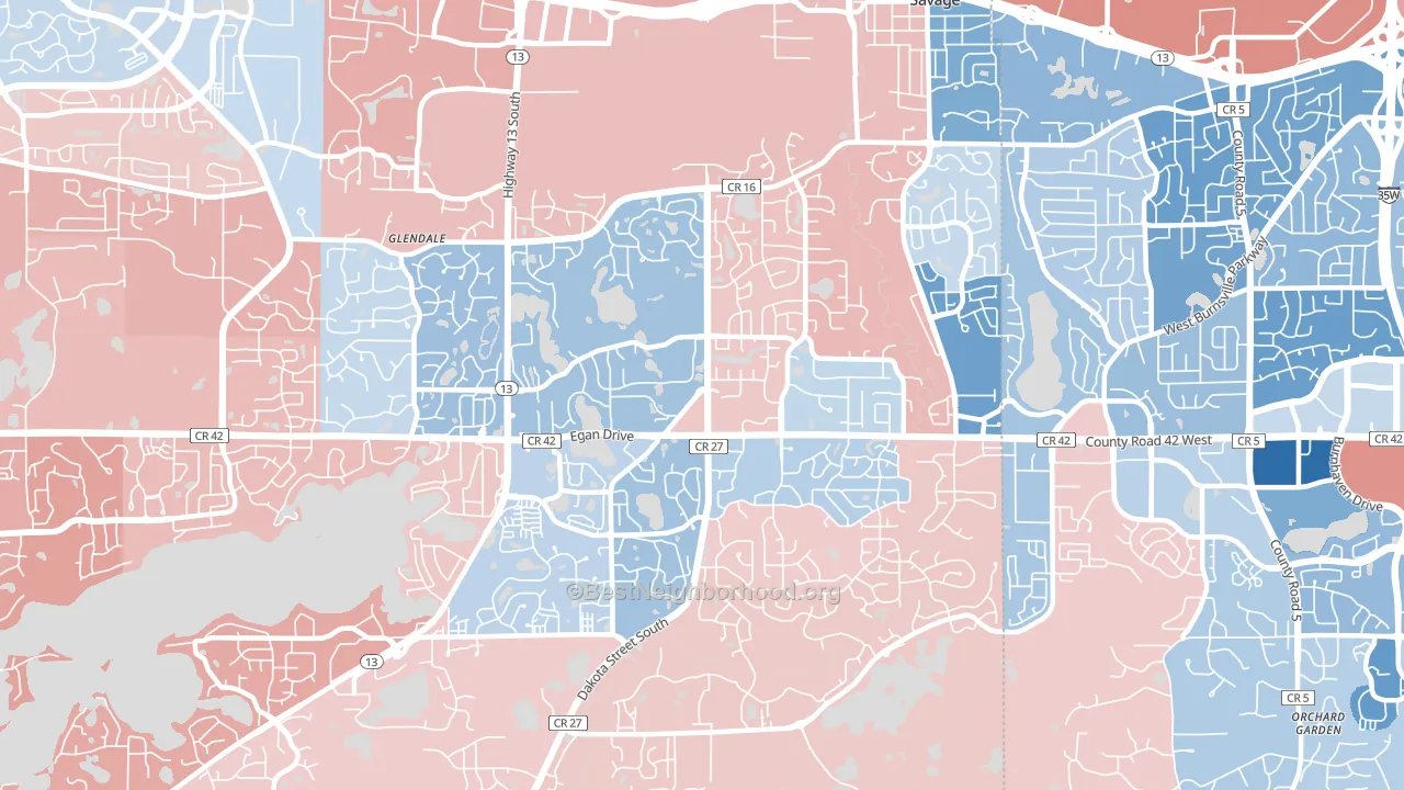 Savage, MN block-group political-lean map
