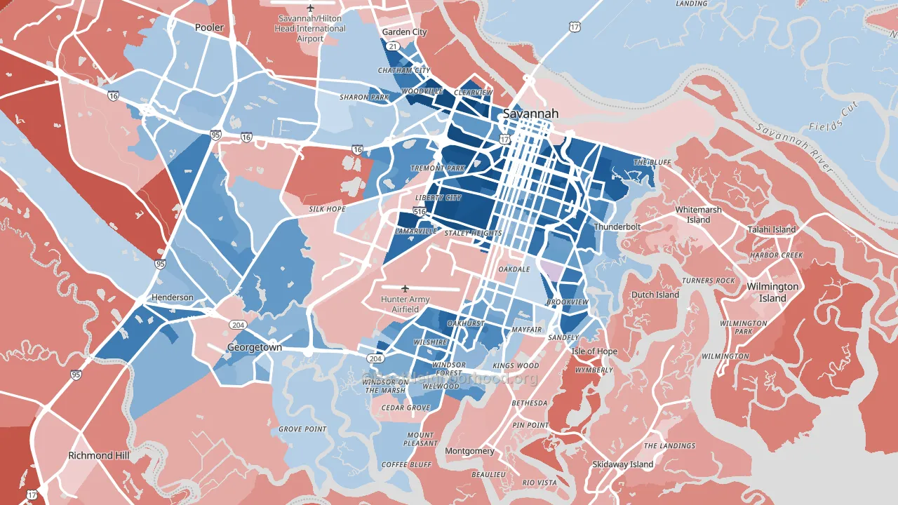 Savannah, GA block-group political-lean map