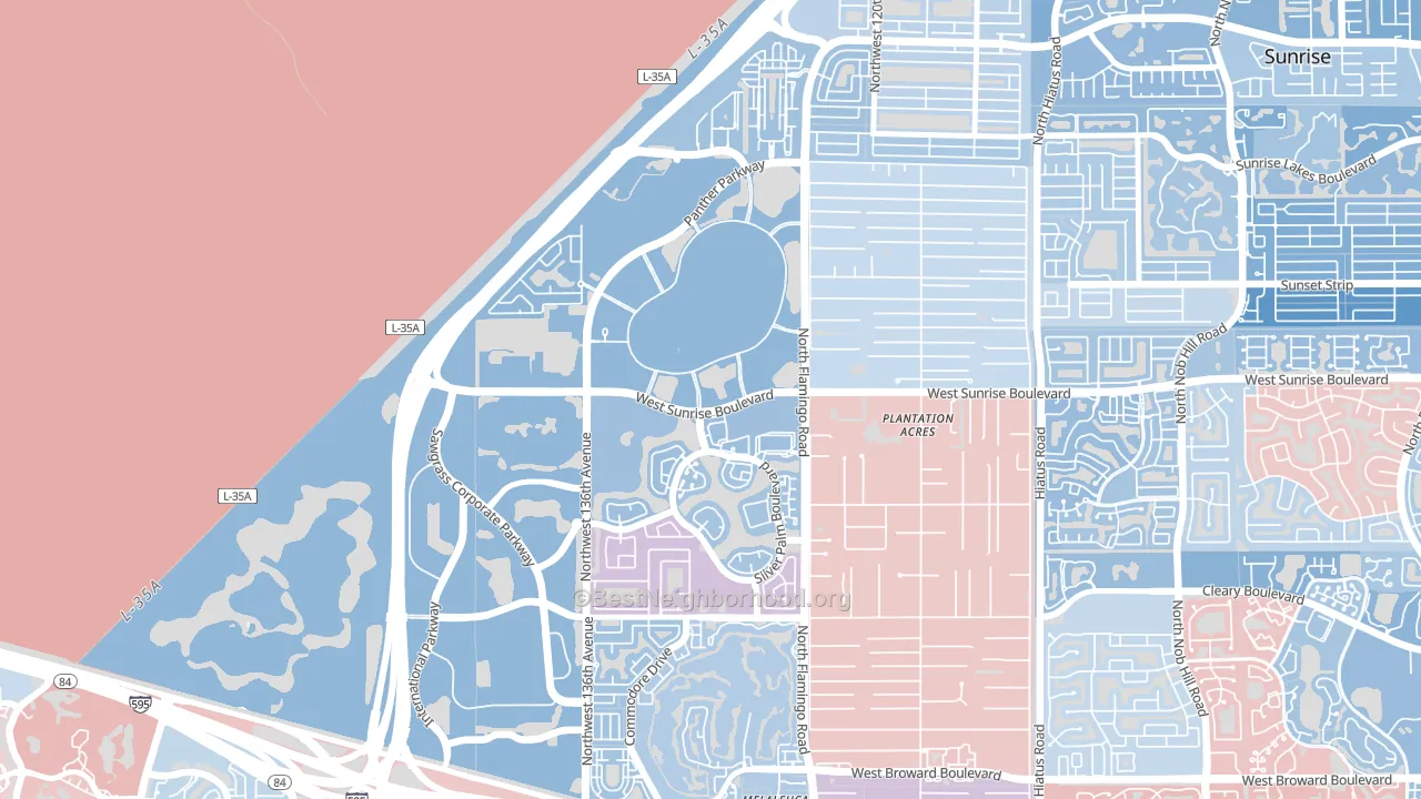 Savannah, Sunrise, FL block-group political-lean map