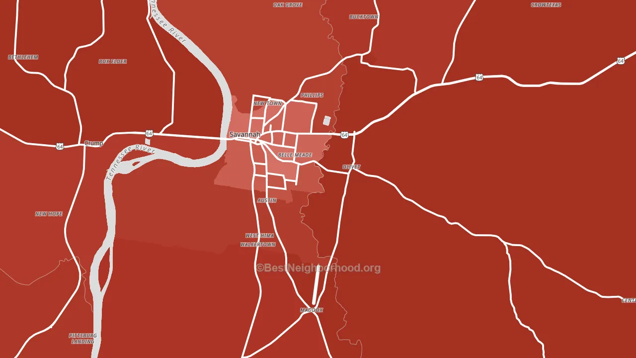 Savannah, TN block-group political-lean map