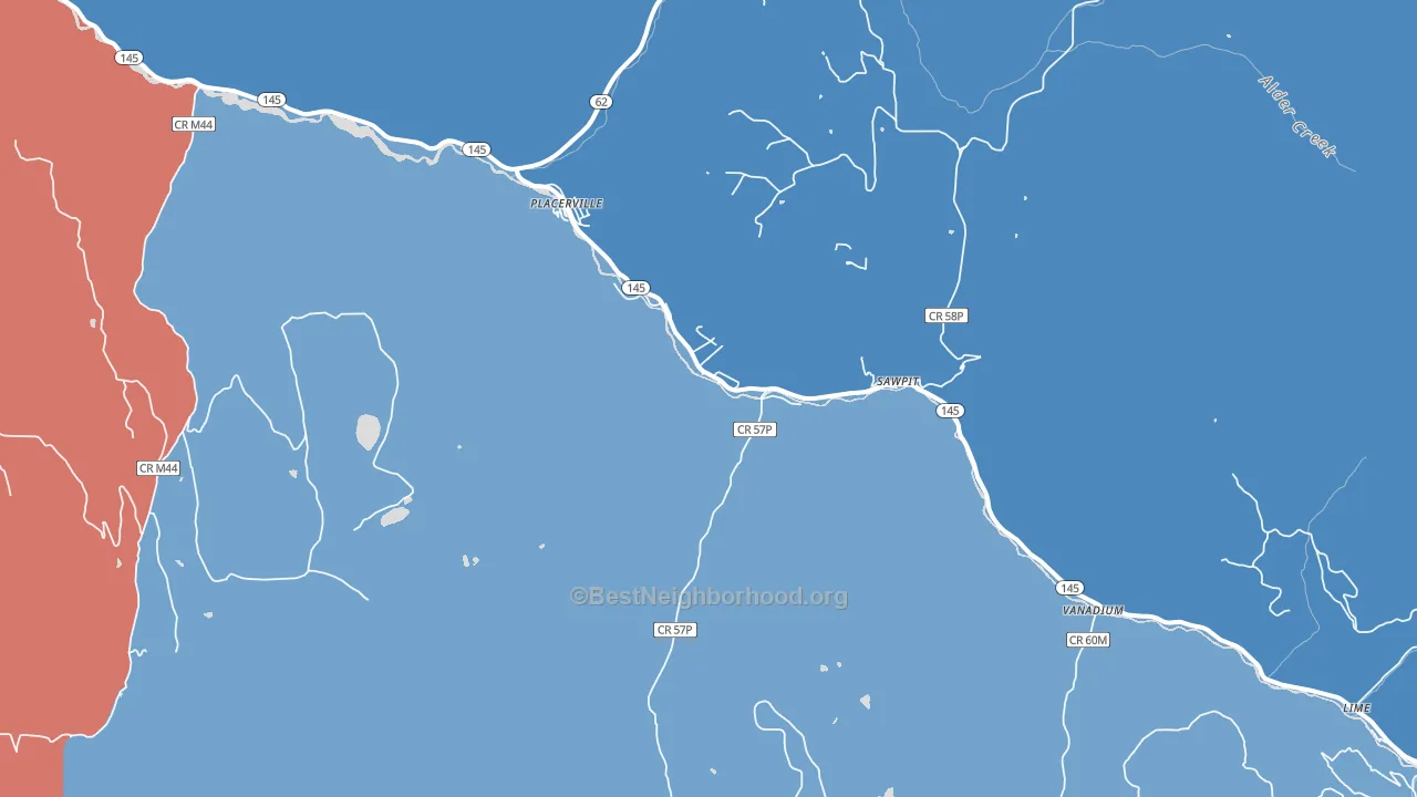 Sawpit, CO block-group political-lean map
