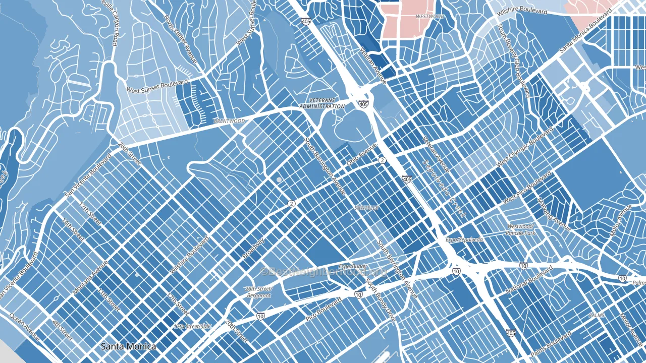 Sawtelle, Los Angeles, CA block-group political-lean map
