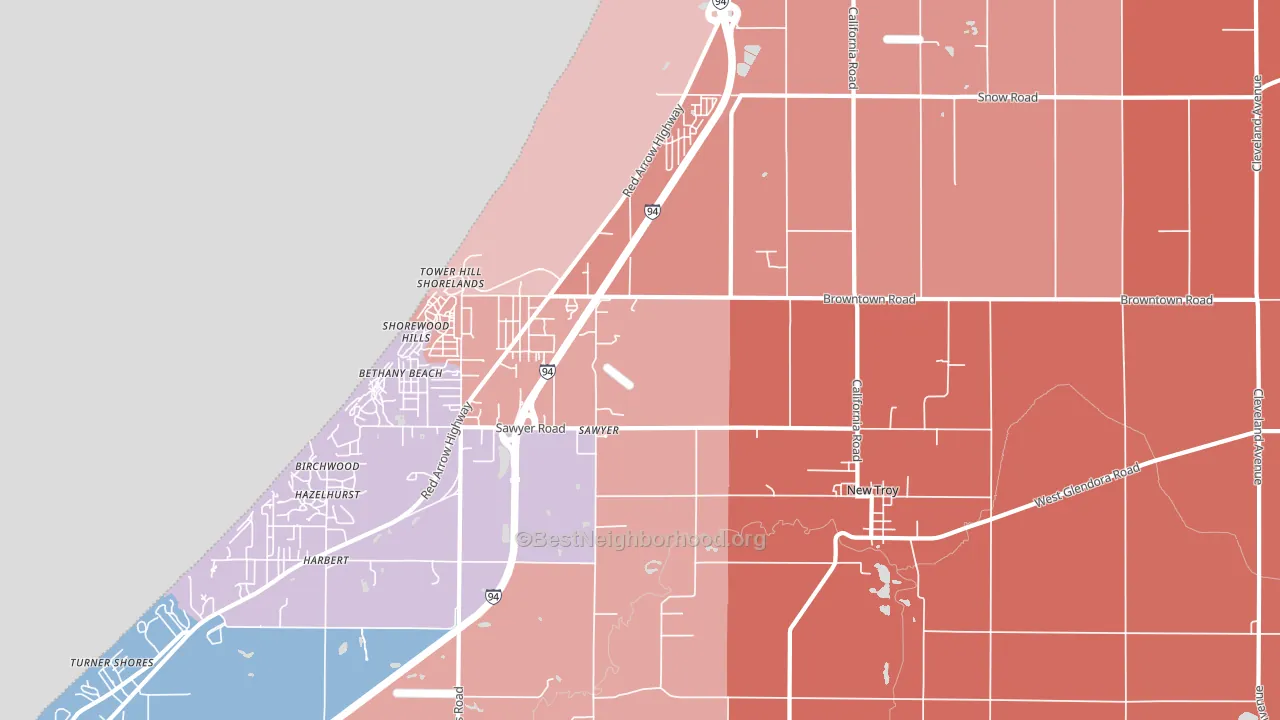 Sawyer, MI block-group political-lean map