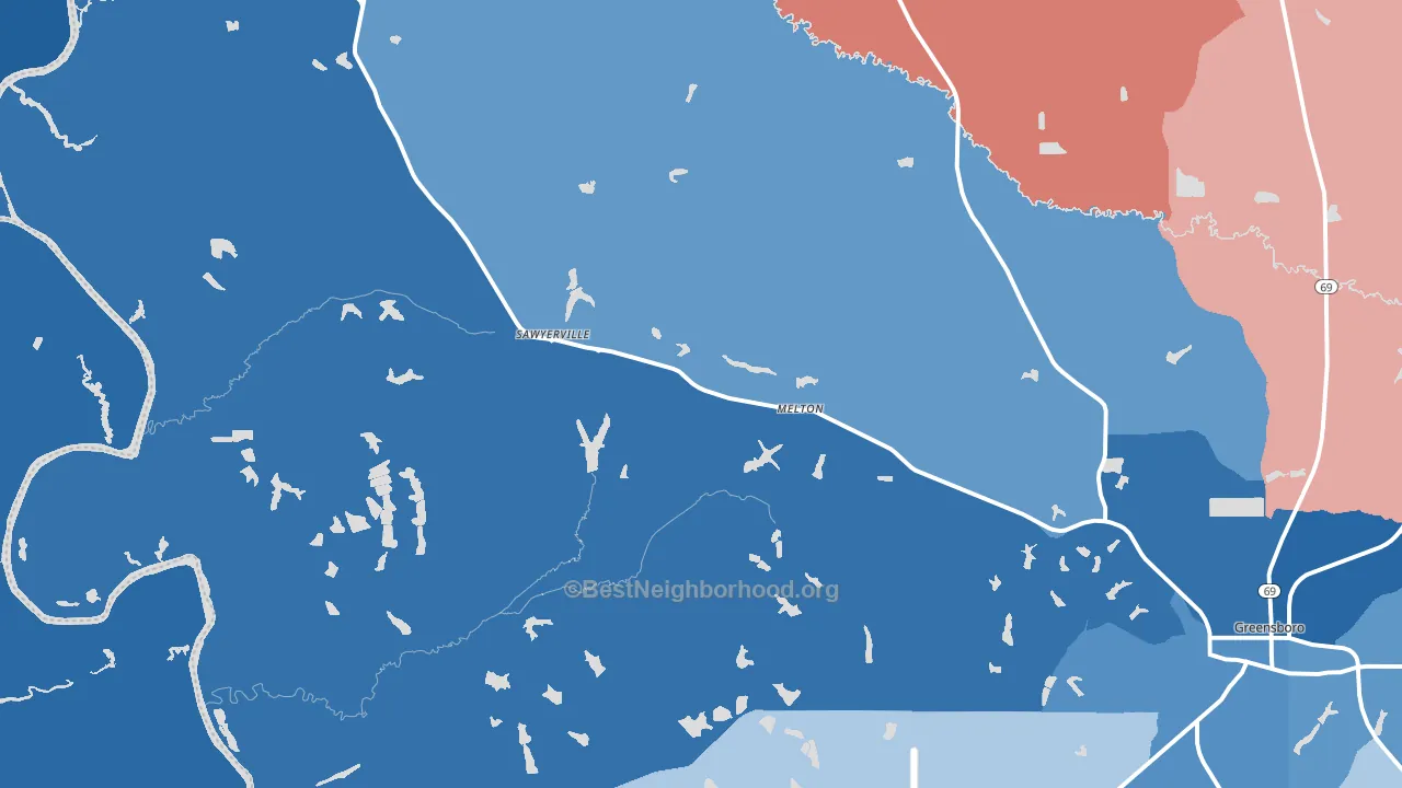Sawyerville, AL block-group political-lean map