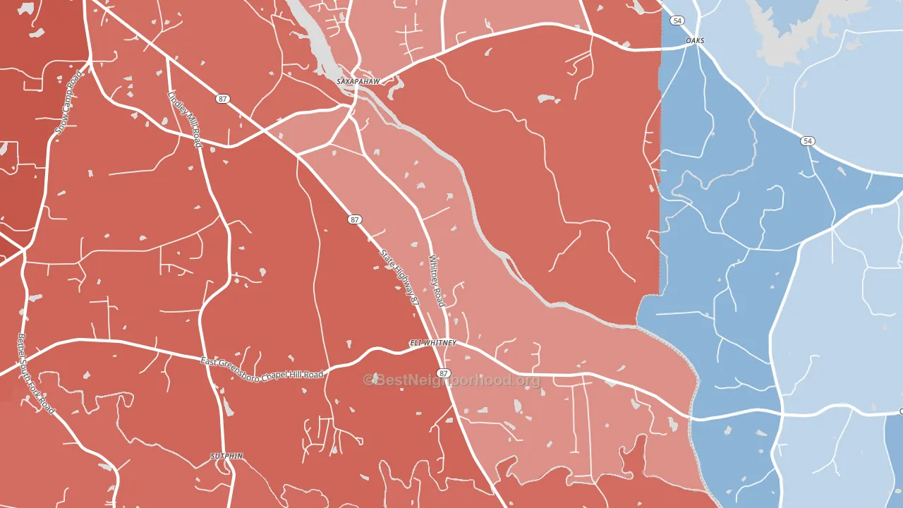 Saxapahaw, NC block-group political-lean map