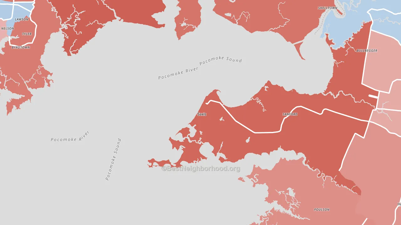 Saxis, VA block-group political-lean map