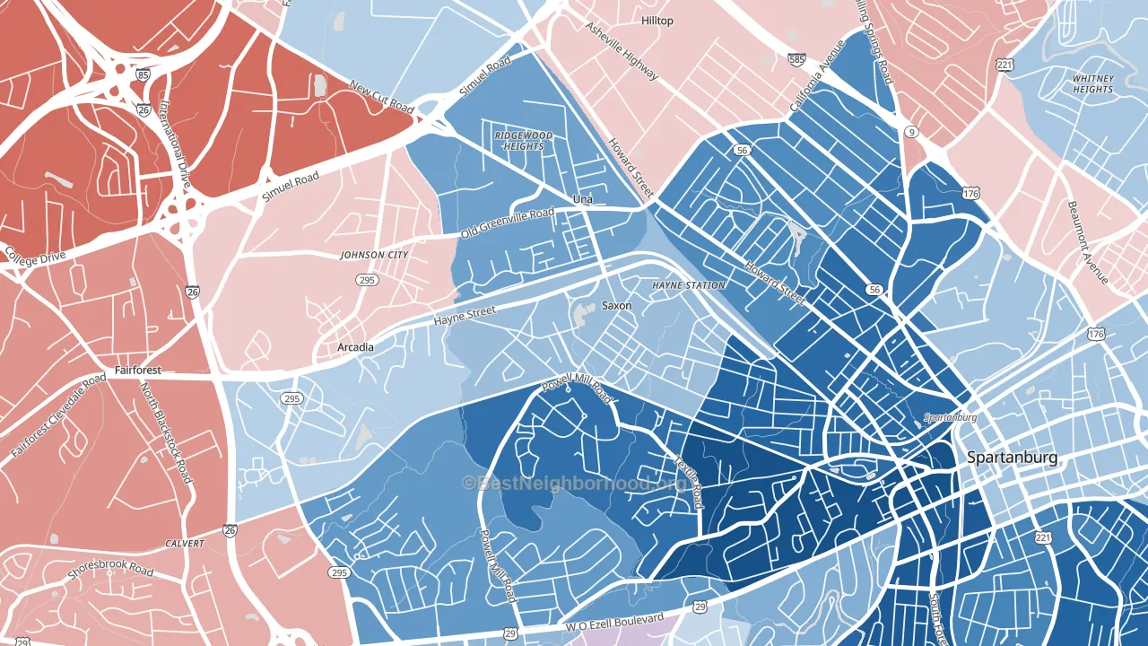 Saxon, SC block-group political-lean map