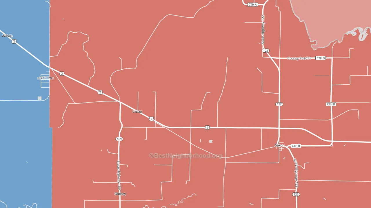 Saxon, WI block-group political-lean map