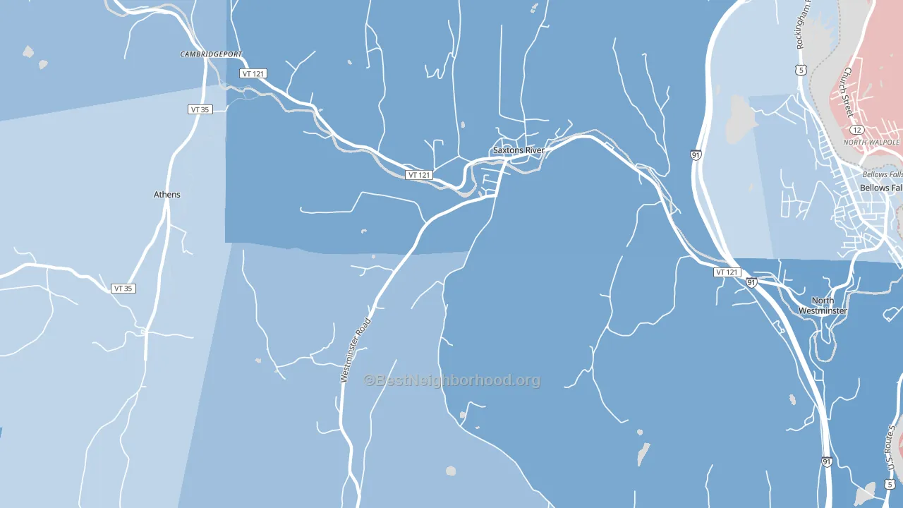 Saxtons River, VT block-group political-lean map
