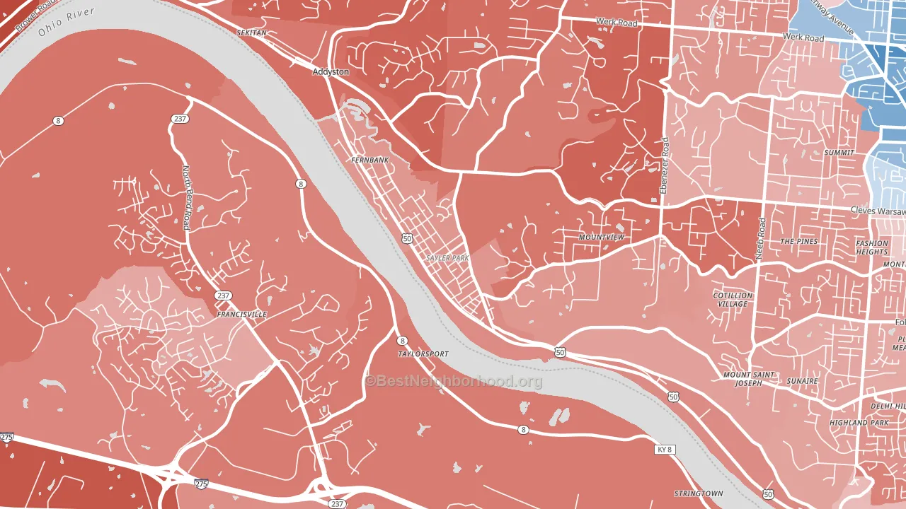 Sayler Park, Cincinnati, OH block-group political-lean map