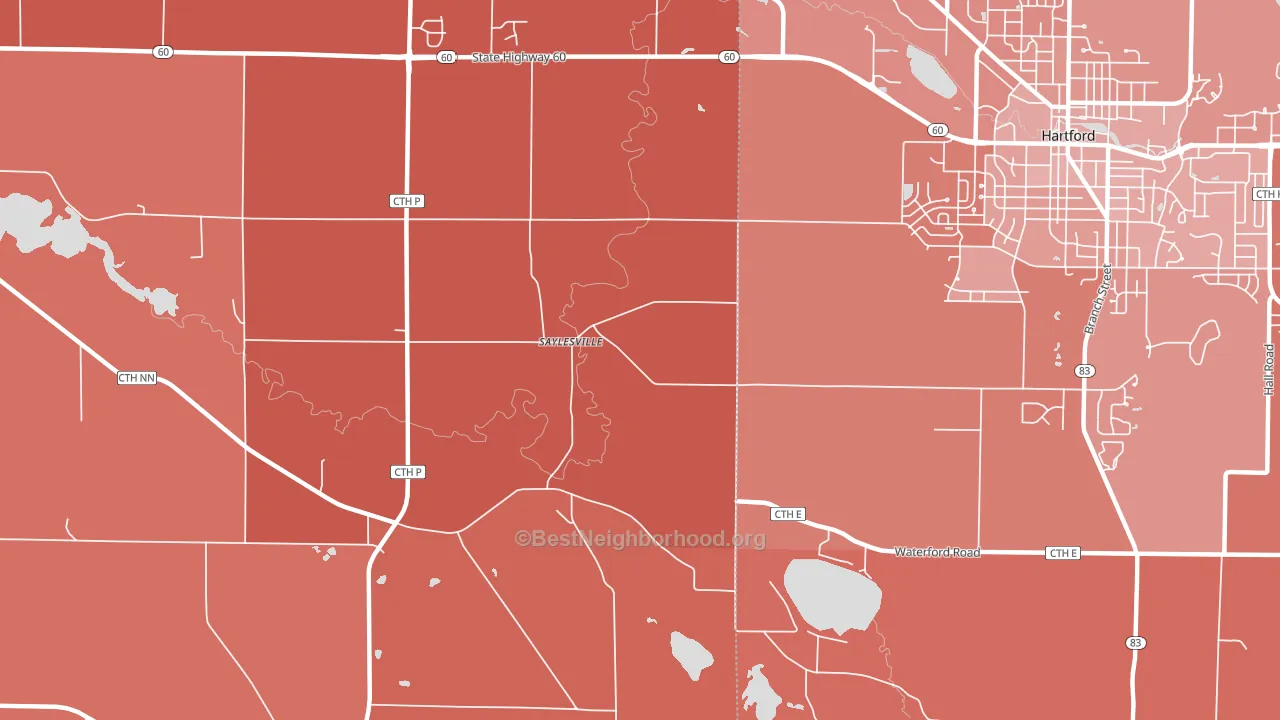 Saylesville, WI block-group political-lean map