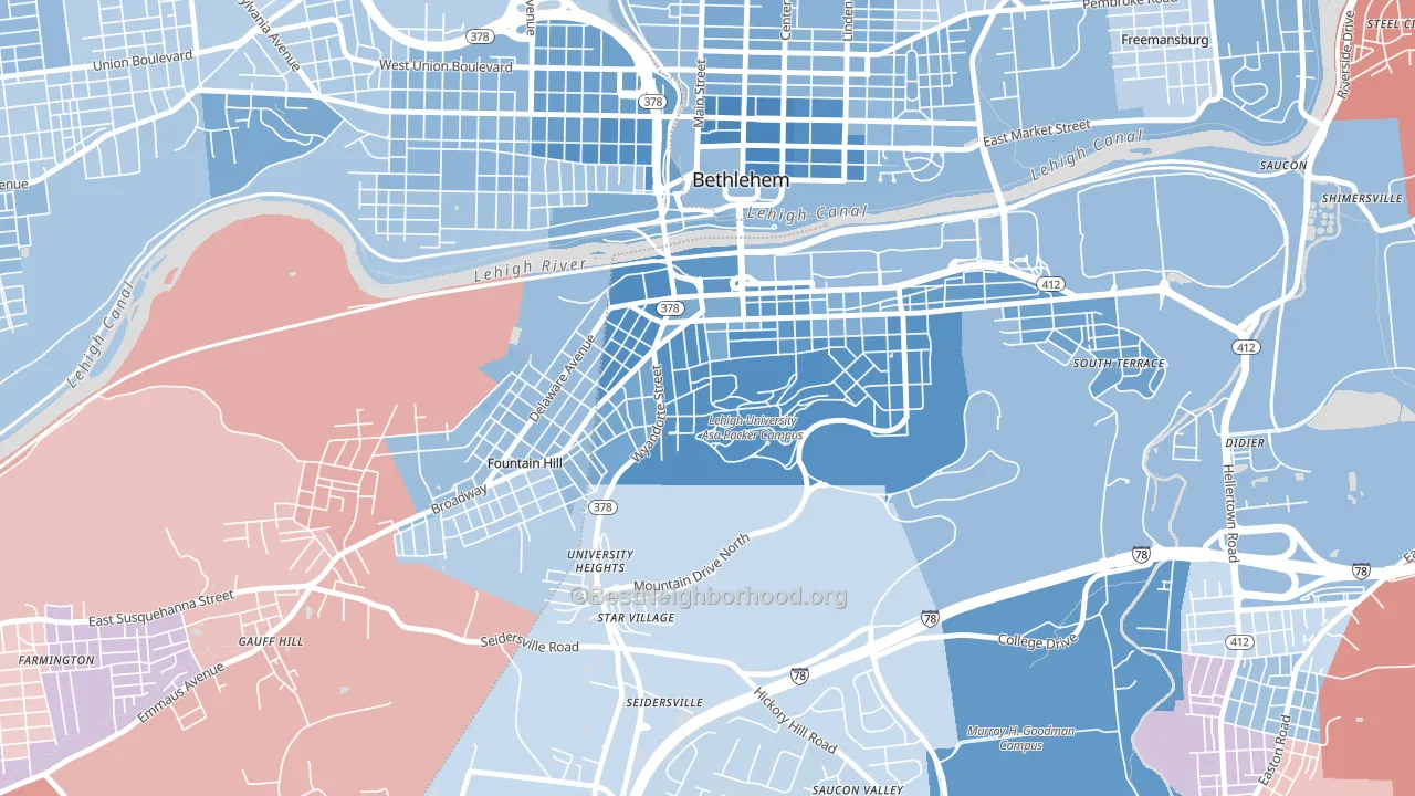 Sayre Park, Bethlehem, PA block-group political-lean map