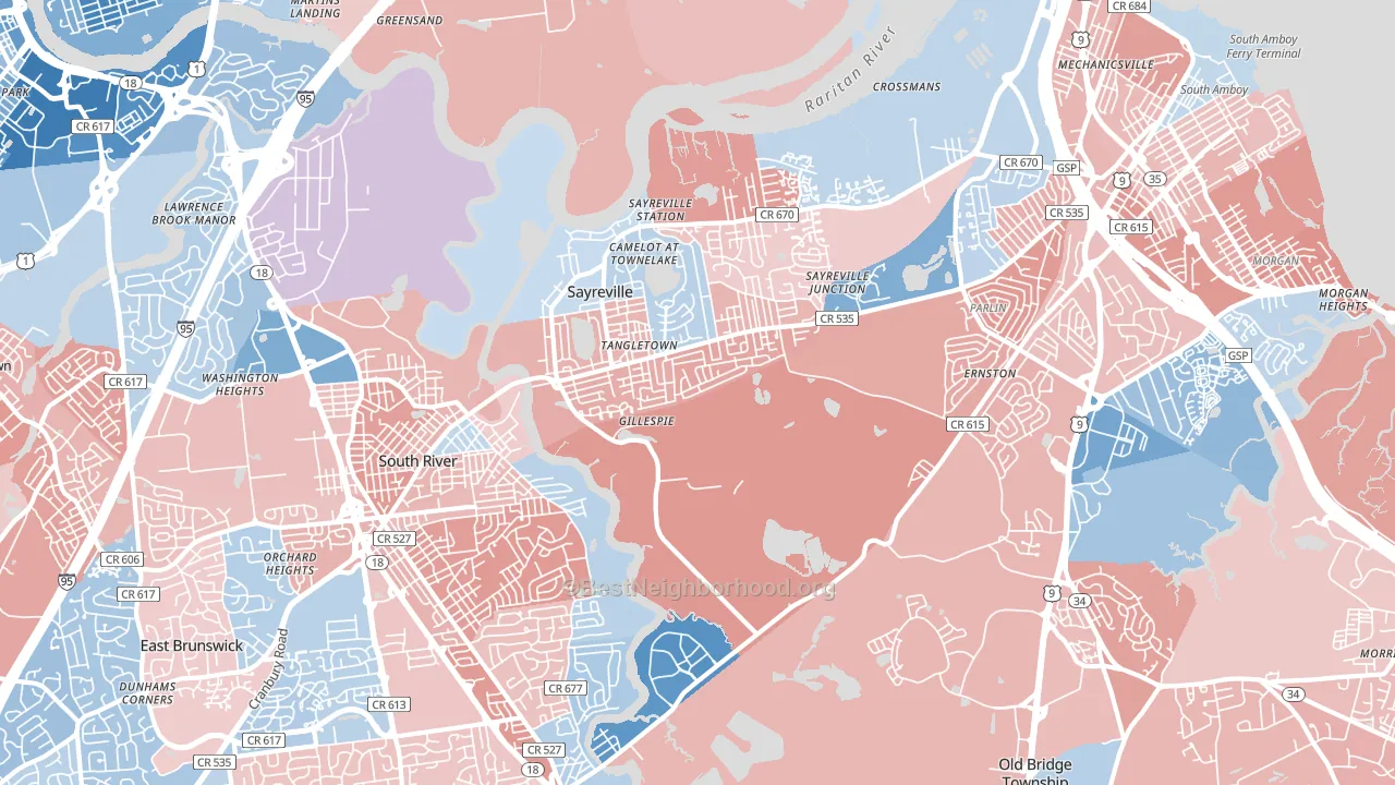Sayreville, NJ block-group political-lean map