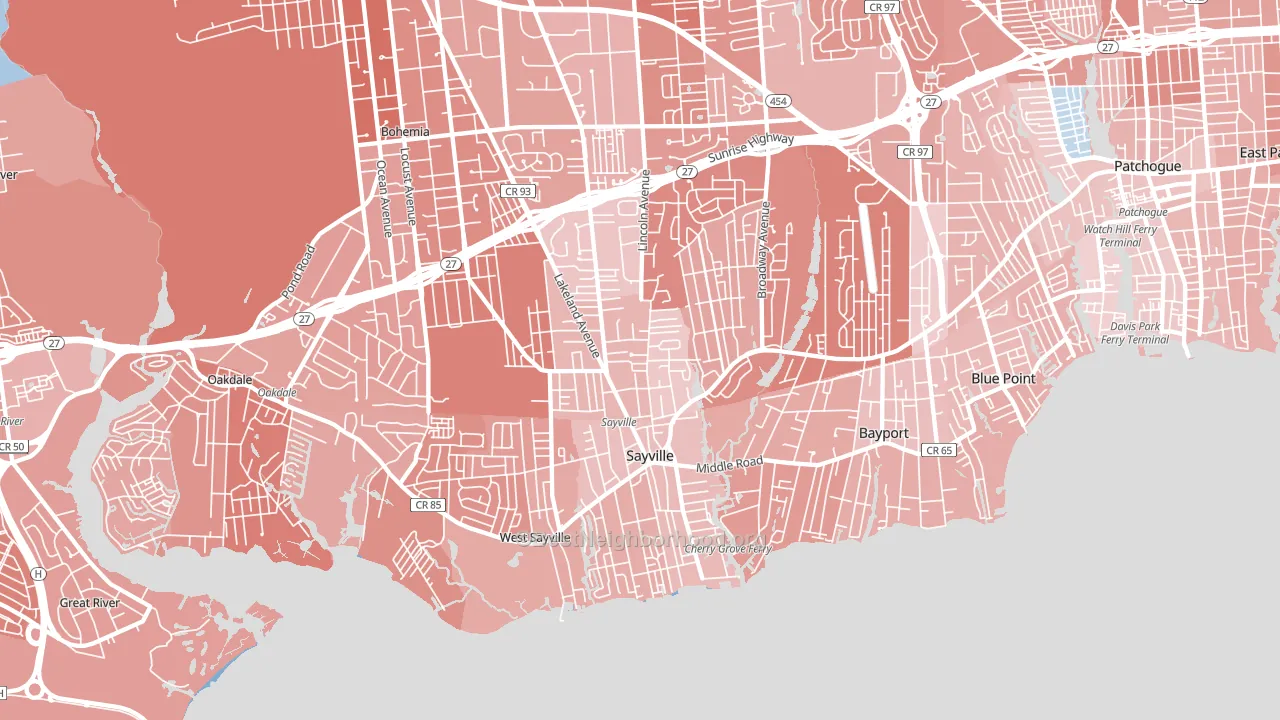 Sayville, NY block-group political-lean map