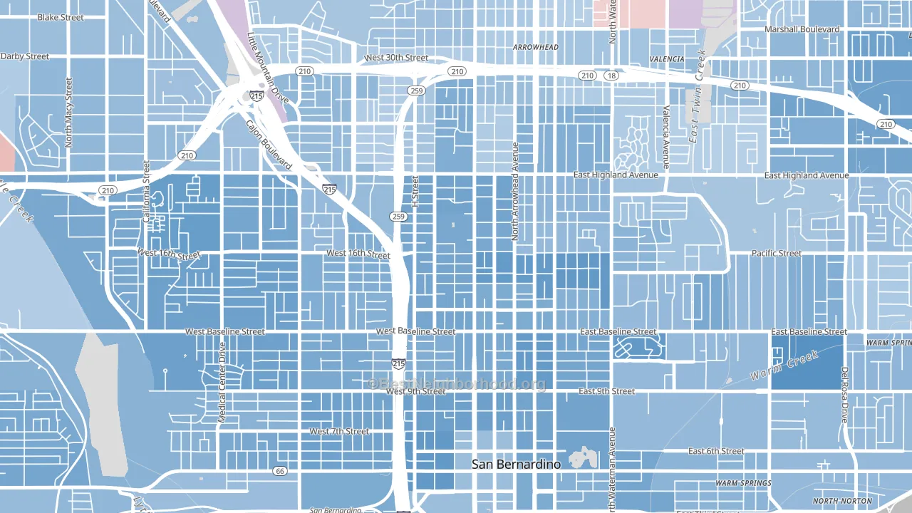 SBHS, San Bernardino, CA block-group political-lean map