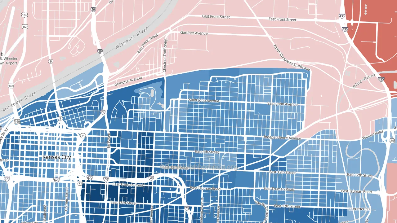 Scarritt Renaissance, Kansas City, MO block-group political-lean map