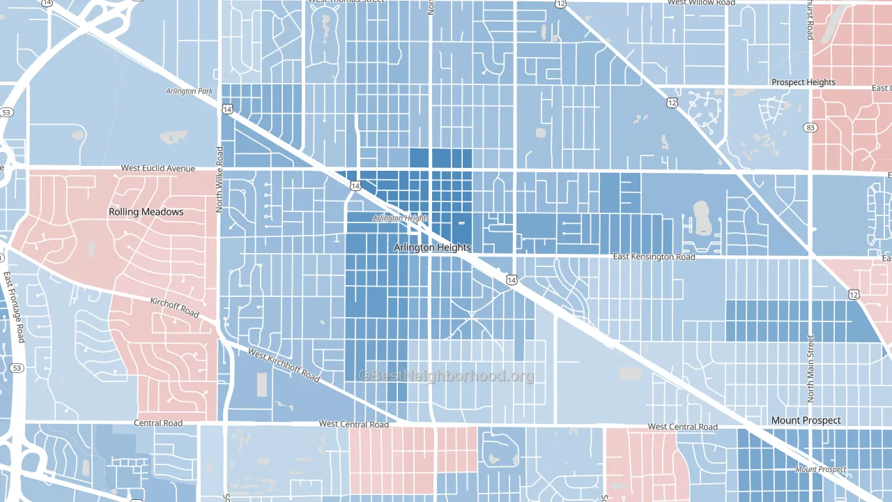 Scarsdale, Arlington Heights, IL block-group political-lean map