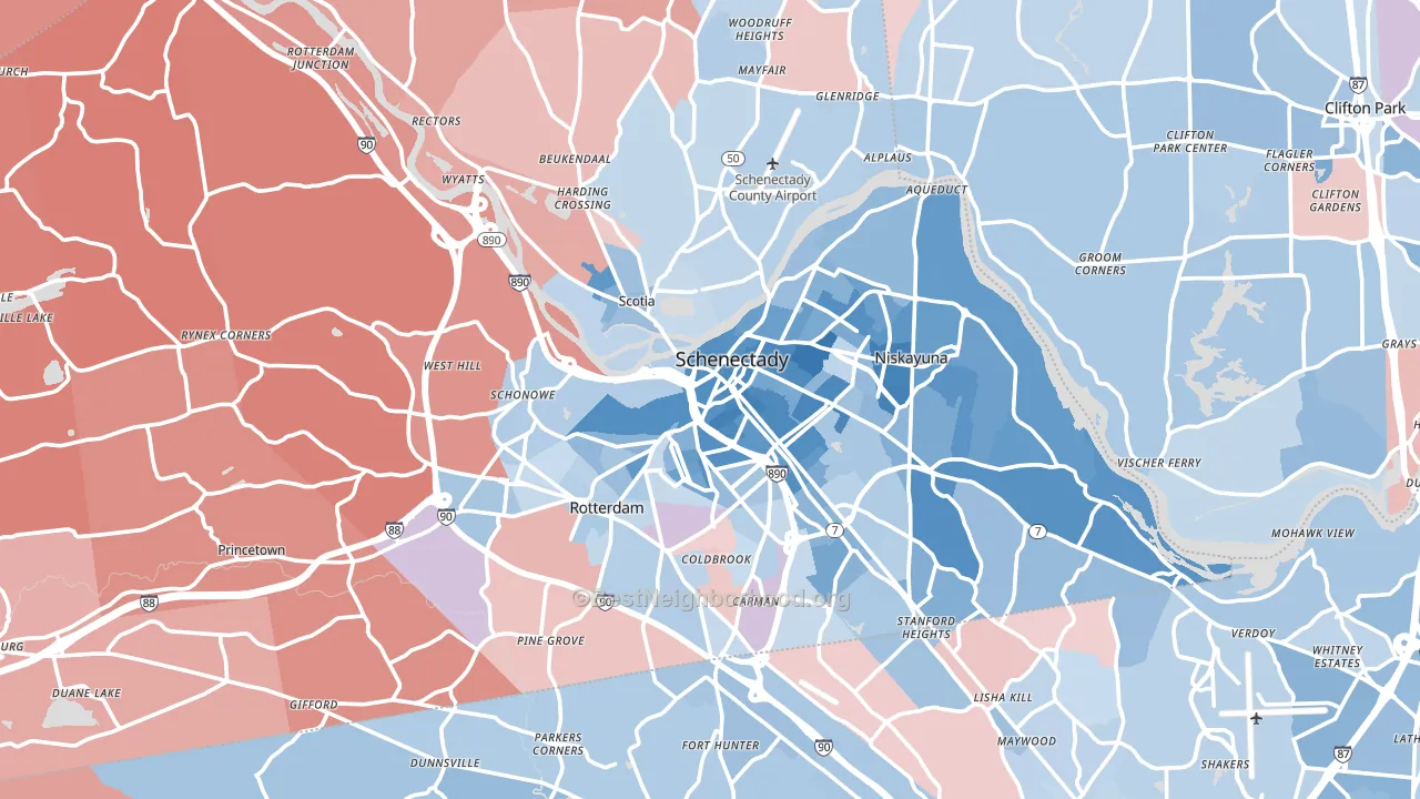 Schenectady County, NY block-group political-lean map