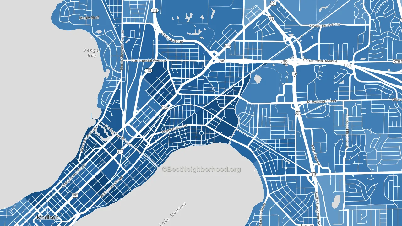 Schenk-Atwood-Starkweather-Yahar, Madison, WI block-group political-lean map