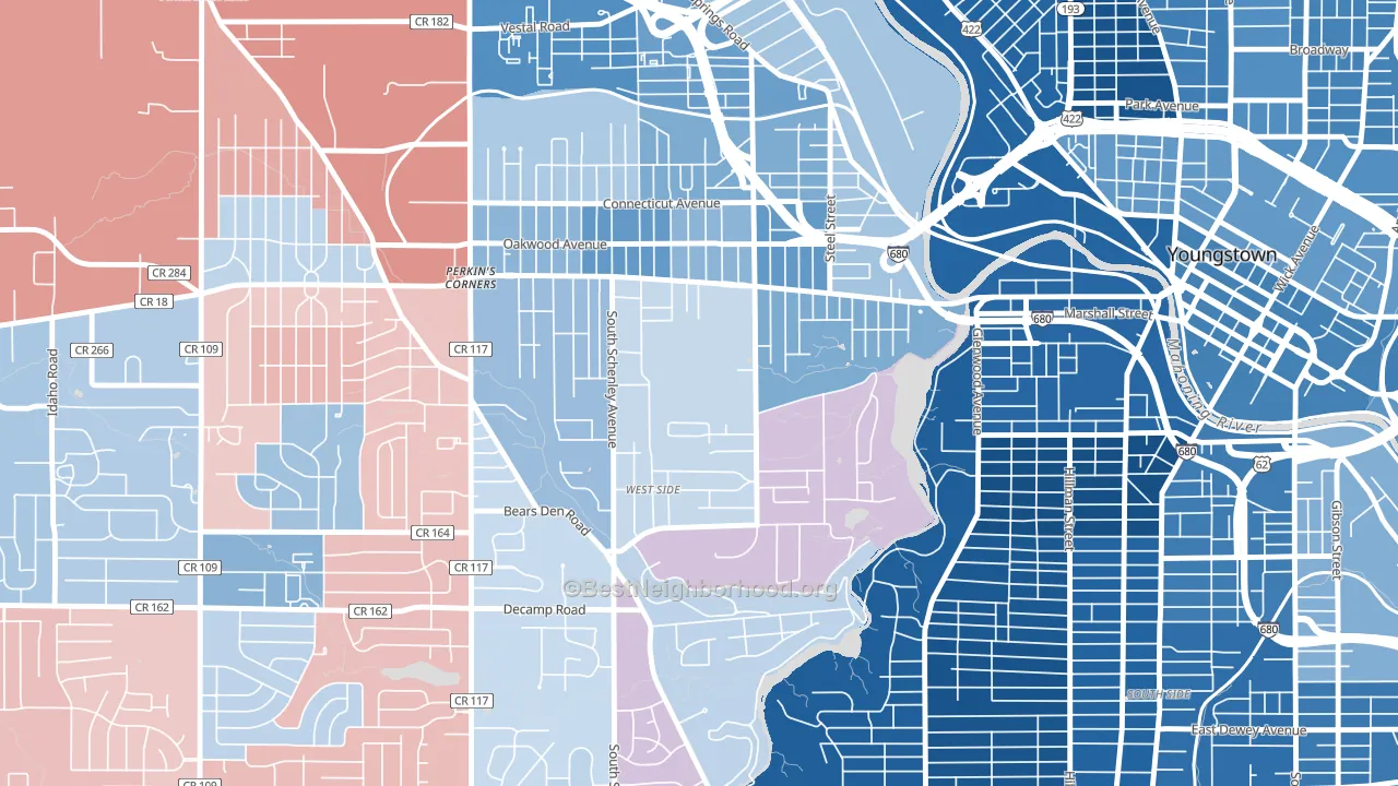Schenley, Youngstown, OH block-group political-lean map