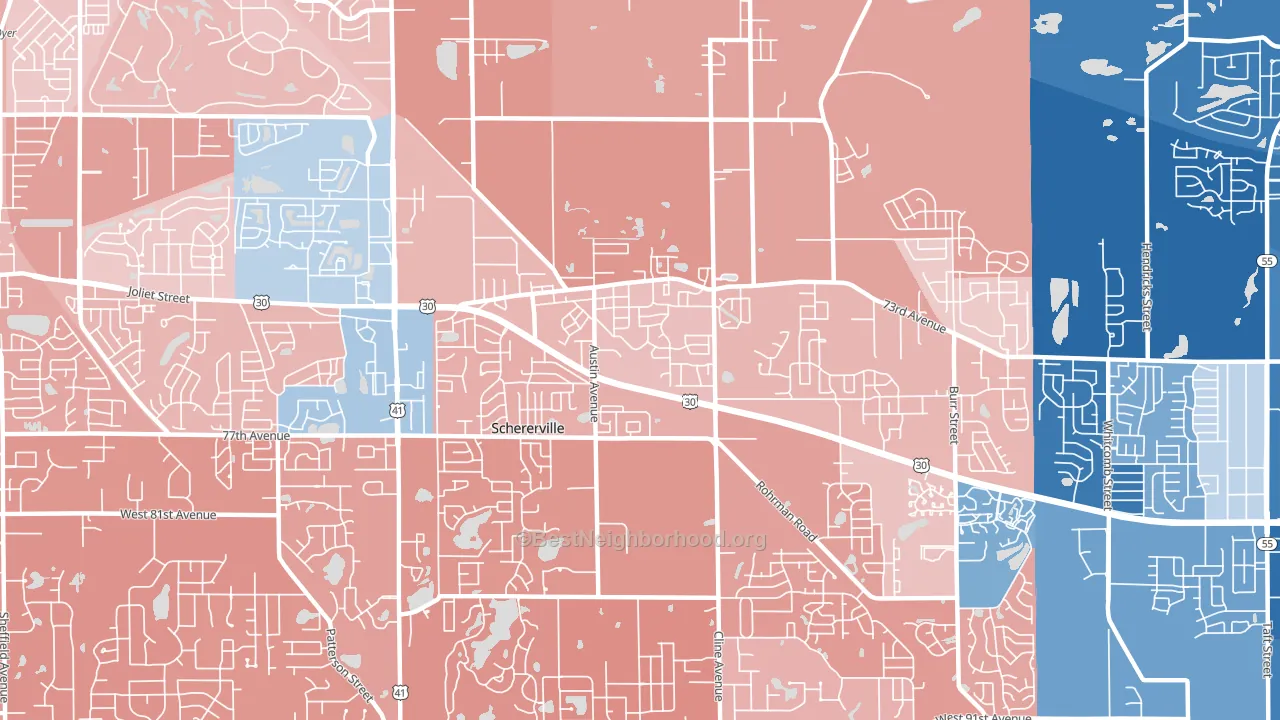 Schererville, IN block-group political-lean map
