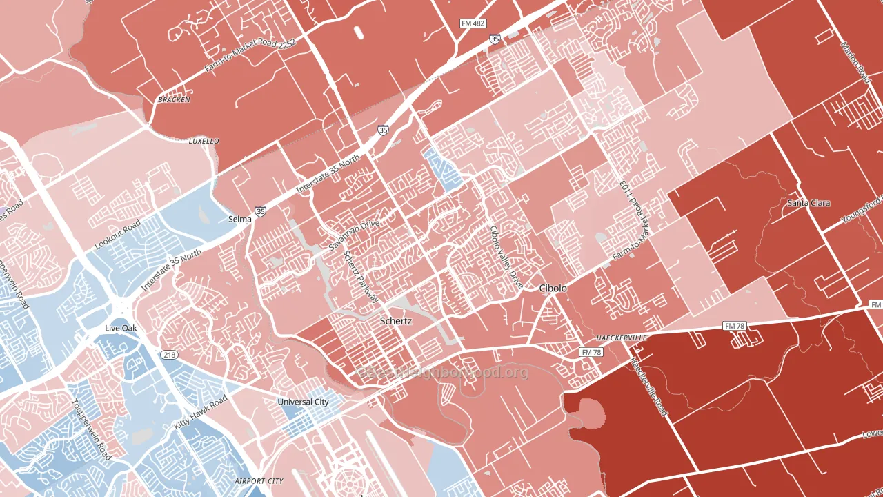 Schertz, TX block-group political-lean map