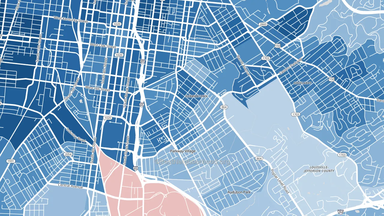 Schnitzelburg, Louisville, KY block-group political-lean map