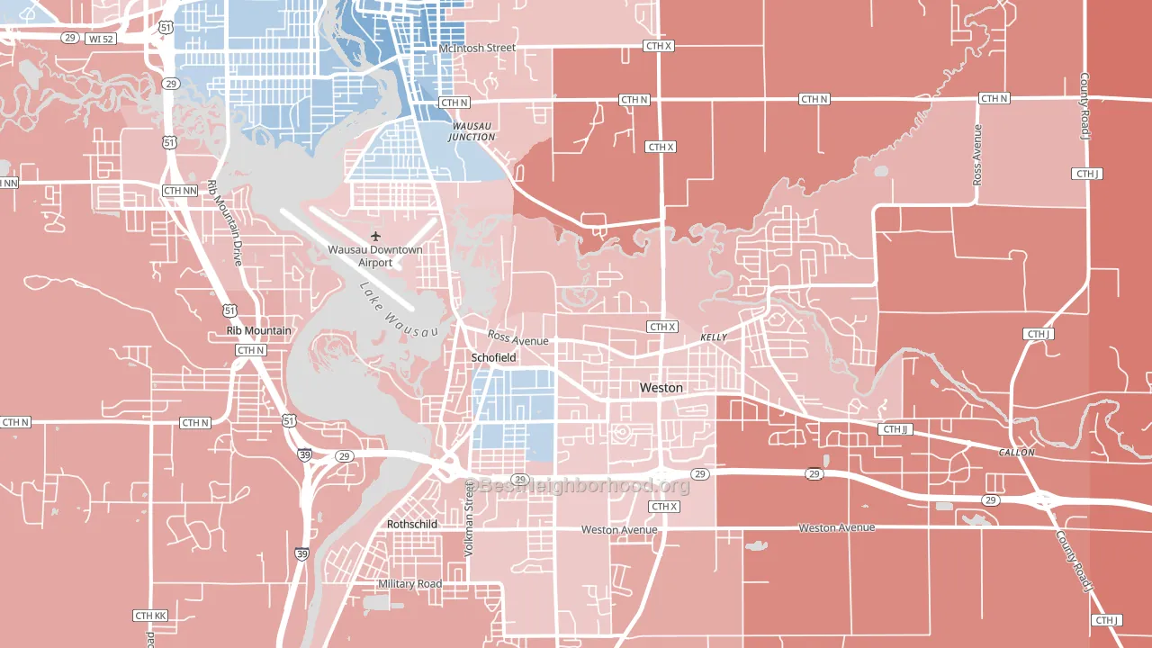 Schofield, WI block-group political-lean map