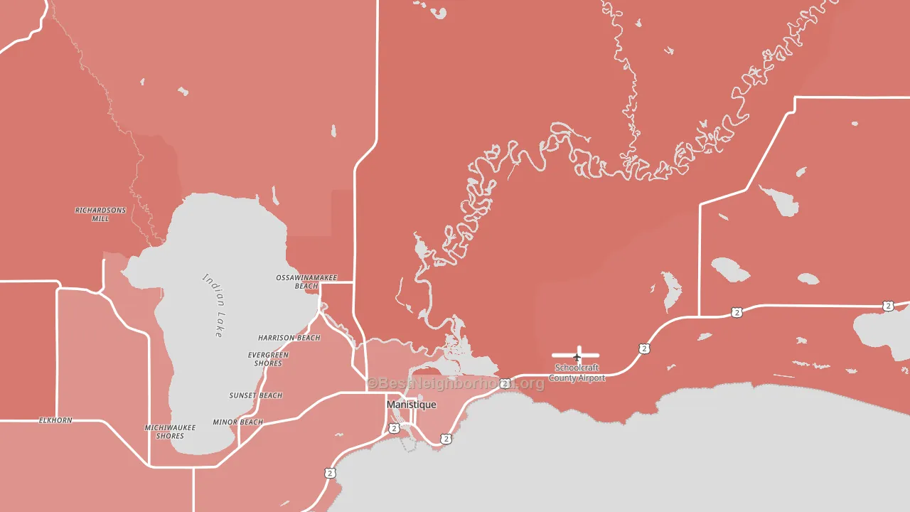 Schoolcraft County, MI block-group political-lean map