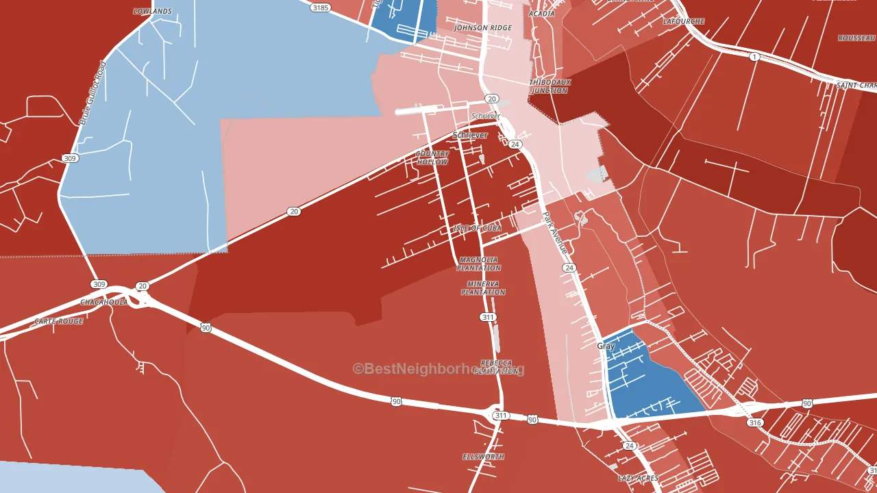 Schriever, LA block-group political-lean map