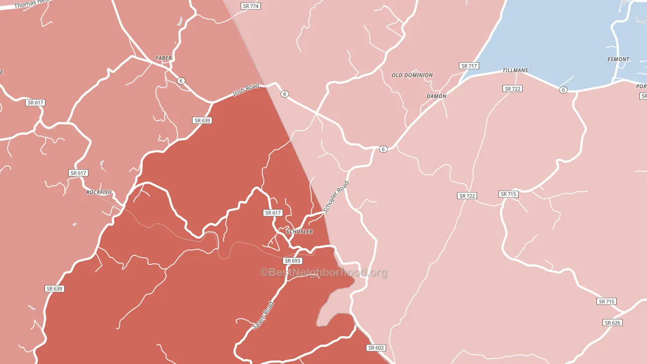 Schuyler, VA block-group political-lean map