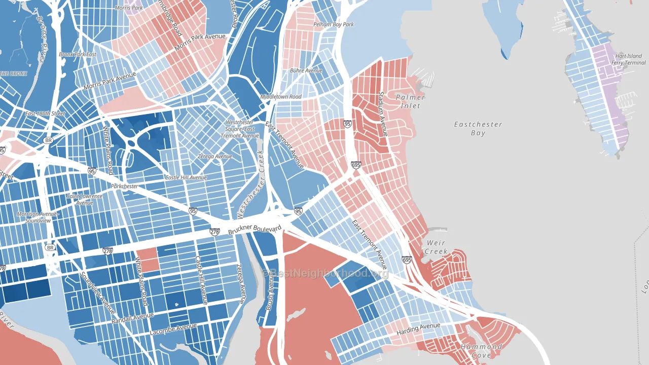 Schuylerville, Bronx, NY block-group political-lean map