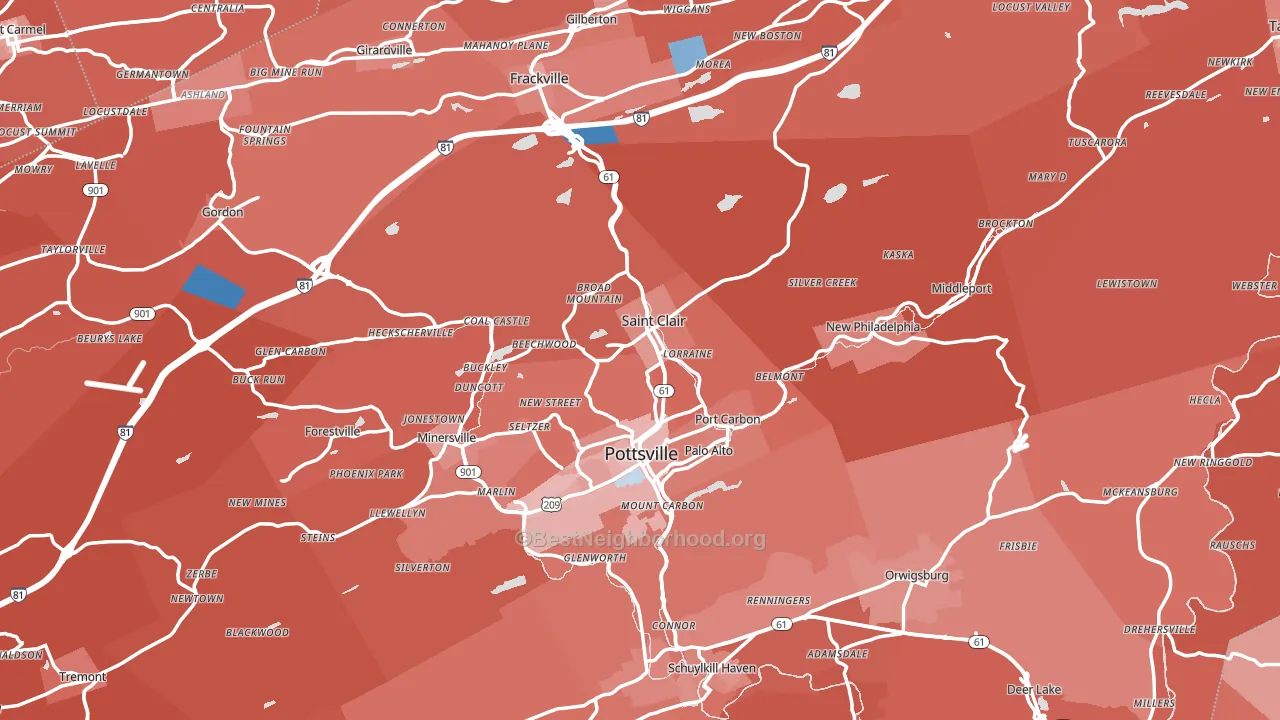 Schuylkill County, PA block-group political-lean map