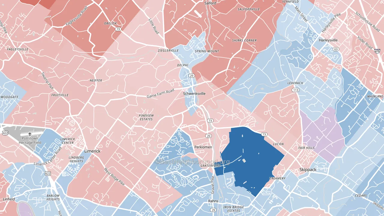 Schwenksville, PA block-group political-lean map