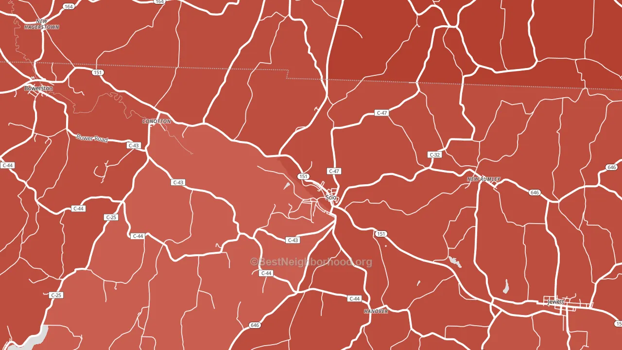 Scio, OH block-group political-lean map