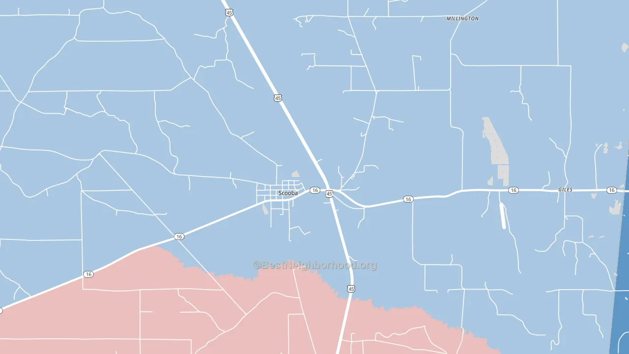 Scooba, MS block-group political-lean map