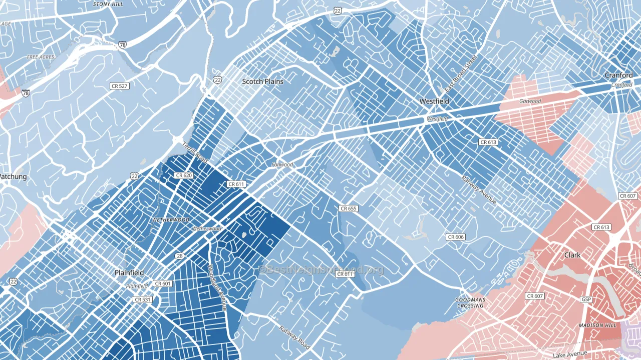 Scotch Plains, NJ block-group political-lean map