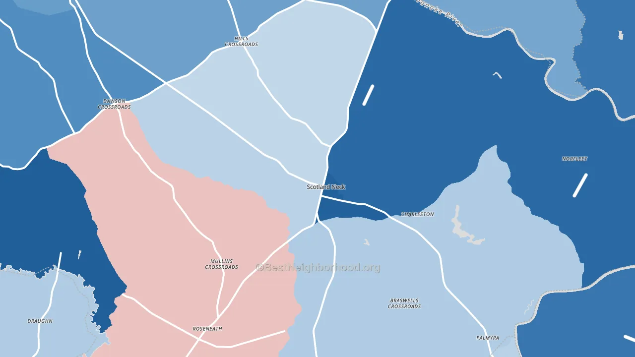 Scotland Neck, NC block-group political-lean map