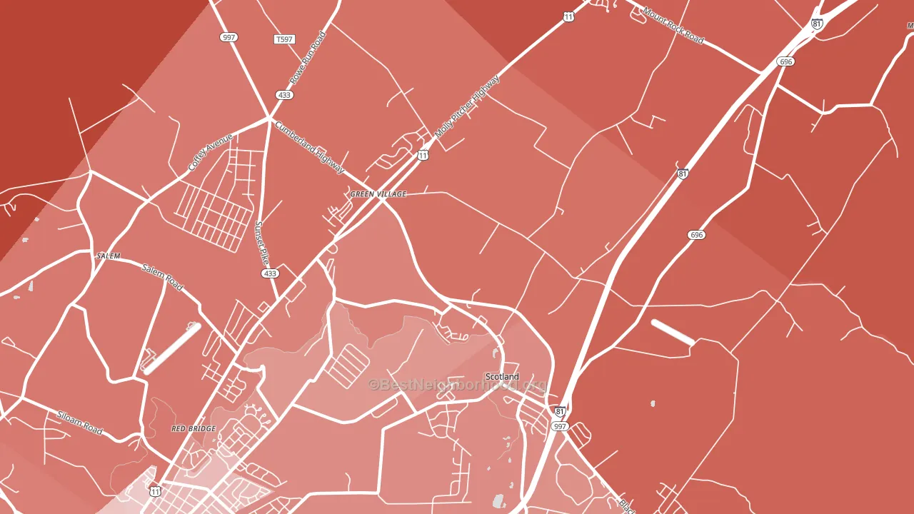 Scotland, PA block-group political-lean map